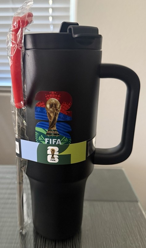 FIFA World Cup 26 40 oz Black Stainless Tumbler w/ Handle Lid Straw