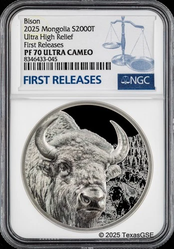 2025 Mongolia Wild - Bison 3oz Silver 2000Togrog NGC PF70 First Release