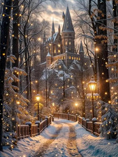 Christmas Night Castle Diamond Art Kits for Adults, 5D Diamond Painting Kit DI