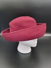 Vintage Wine Burgundy Red Wool Felt Hat Wide Brim Rolled Edge Made In Italy Wome