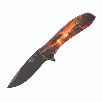 BEAR & SON CUTLERY USA ROSWELL ALIEN UFO 112 LINER LOCK FLIPPER KNIFE BLACK BLD