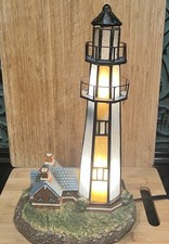Vtg Tiffany Style Stained Glass Lighthouse Table Lamp Coastal Nautical 1999