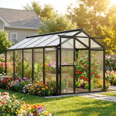 Greenhouse 6x10 FT Walk in Aluminum Frame Polycarbonate Adjustable Vent Outdoors