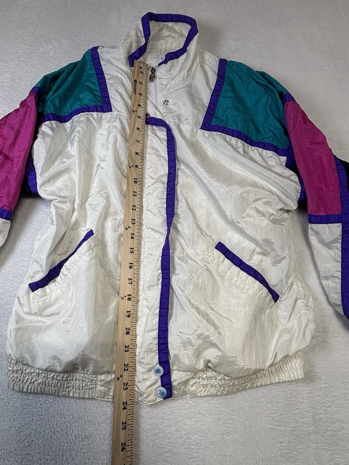 Chaqueta cortavientos vintage Lavon by Cheerful Corp para mujer pequeña bloques de color Y2K Foto 3 de 4