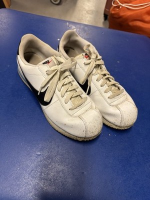 NIKE Retro Style White Leather Black Swoosh Cortez Men's Sneakers US 9