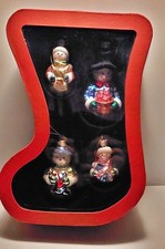 Set of 4 Handblown Glass Snowmen Ornaments3-4" in Stocking Shaped Box