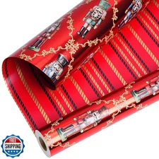 LaRibbons Nutcracker Foil Wrapping Paper Roll – Reversible Christmas Gift Wra