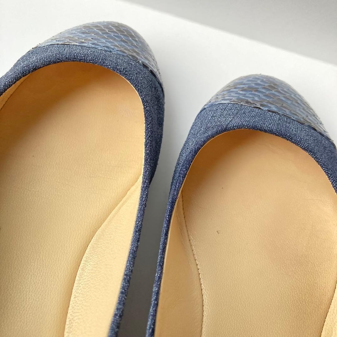Jimmy Choo Python Embossed Denim Flat Pumps, Size… - image 12