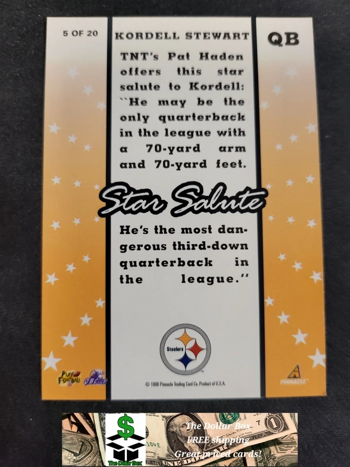 1998 Score Mint Kordell Stewart STAR SALUTE card #5 OF 20 Steelers - Image 2 of 2