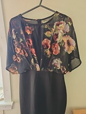 Bodycon Dress Size 10UK Black Batwing Sleeves Invisible Back Zip