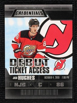 2019 Upper Deck Credentials VIP Debut Ticket Access Achievement Jack Hughes 5vt