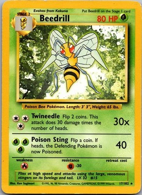 Beedrill Rare Base Set 017/102 LP tcga+ Normal