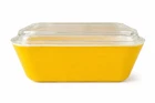 Vintage Pyrex Yellow Refrigerator Dish w Clear Glass Lid Milk Glass Made USA MCM