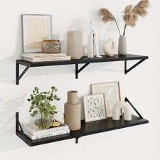 Deep Floating Shelves  36 Inch Black Wall Shelves Set of 2  10 Inch Deep Wo...