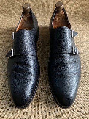 Santoni Herren Schwarz Leder Doppel Mönch Riemen Schuhe Größe UK 10 || US 11
