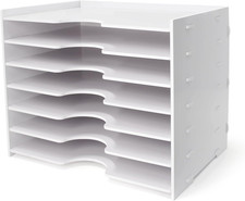 File Organizer for Desk - 7 Tier Wide Document Holder, Letter Mail Tray Storage