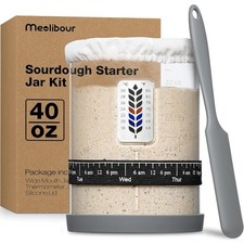 Large Wide Mouth Sourdough Starter Jar Kit with Marked Feeding Band,