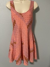 Free People Pink Textured Knit Fit Flare Mini Dress Sleeveless Boho Skater S/P