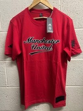 Image of Manchester United x adidas US Inspired Pack T-Shirt RED RRP £35 SMALL /MEDIUM/XL