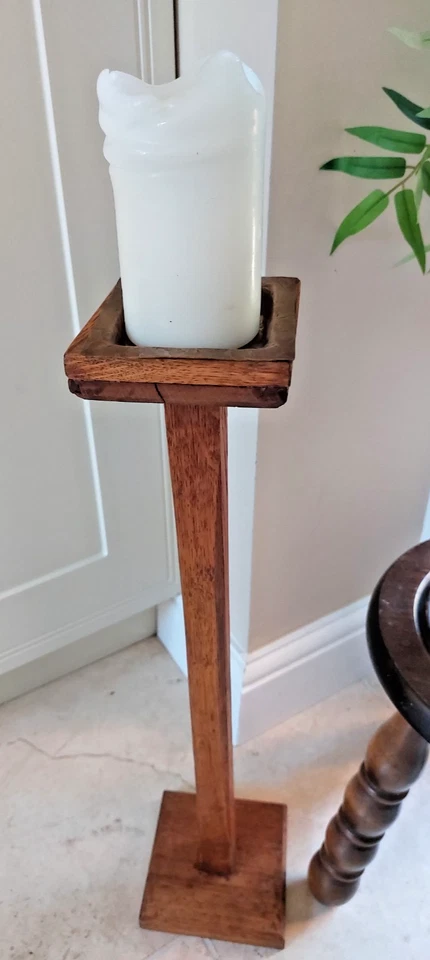 Vintage oak shop smokers stand, square candle stick, floor standing display - Image 4 of 4