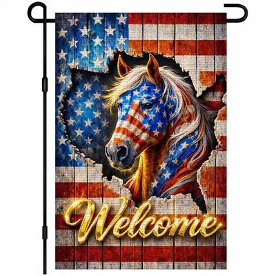 IVN Burlap 4th of July Garden Flags 12x18 Inch Patriotic horse welcome sign