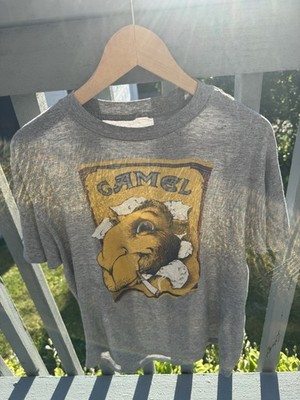 Vintage Medium Gray Single Stitch Shirt Camel Cigarettes Made In USA 80s