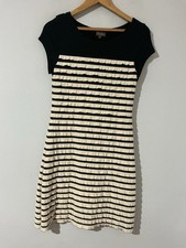 Phase Eight Size 10 Shift Dress Ruffle Tier Cream And Black Cap Sleeves