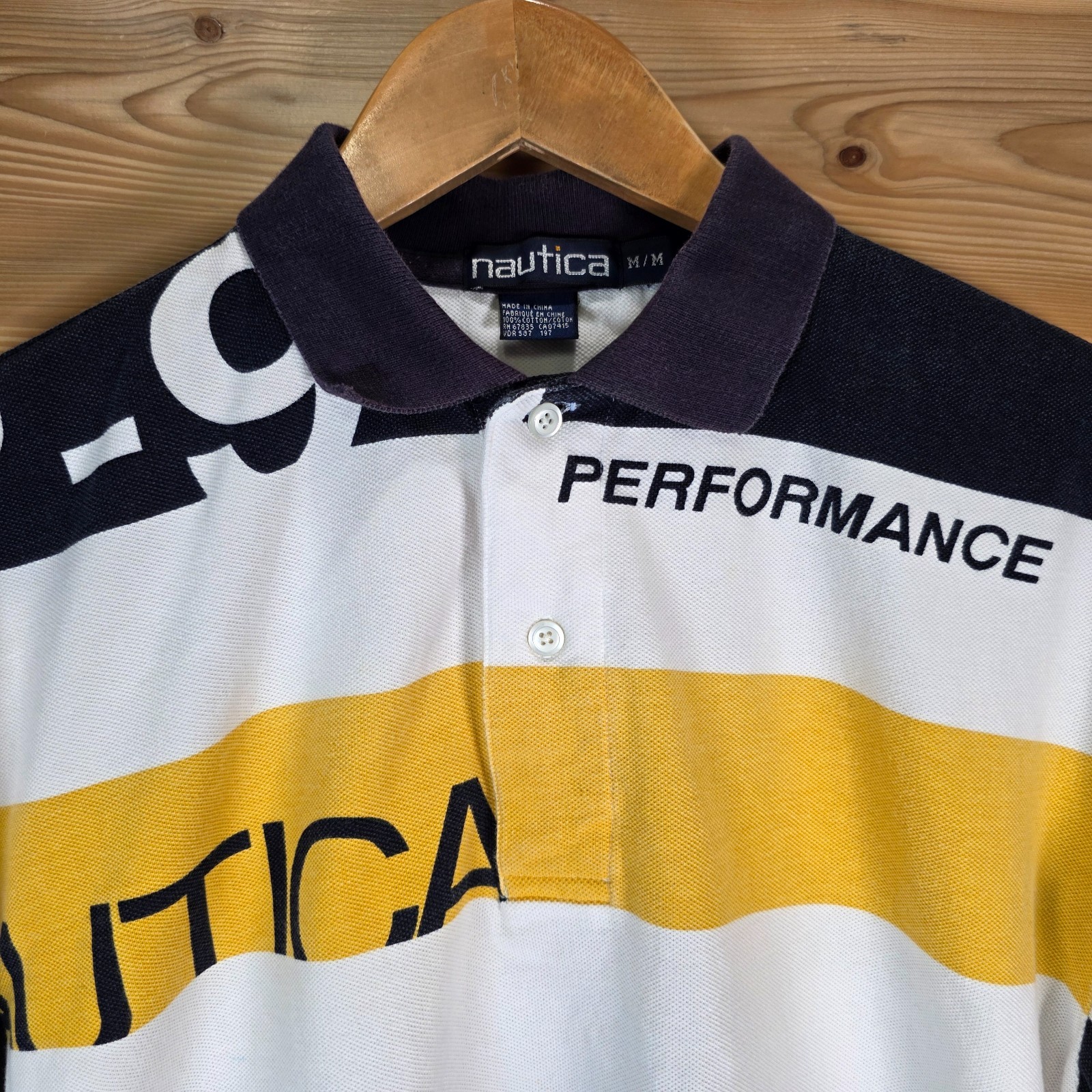 VTG Nautica Performance Striped Polo Shirt Men Medium Fade 90s Y2K Rare image 2