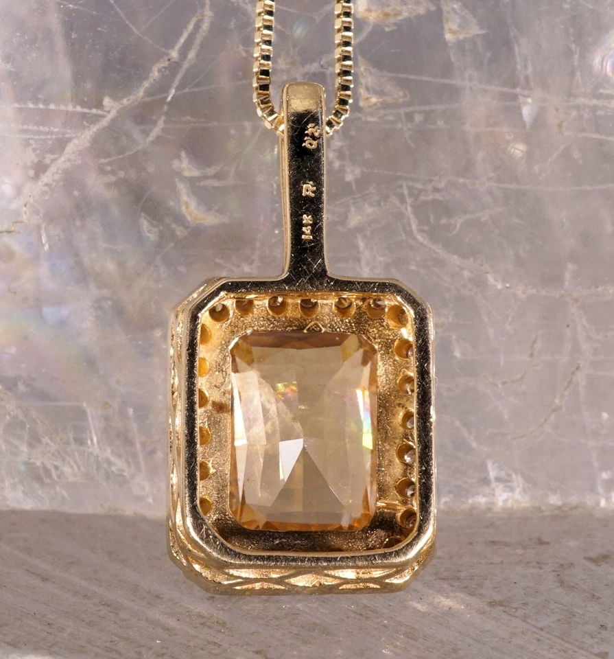 Colgante granate hessonita natural oro amarillo 14k con cadena.  Hecho a medida. Foto 4 de 4