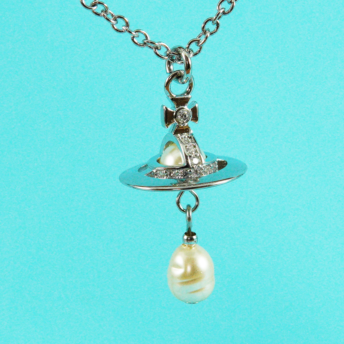 Vivienne Westwood New Petite Orb Drop Pendant 3D Necklace Silver