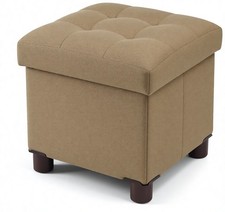 Linen Storage Ottoman with Wood Legs
