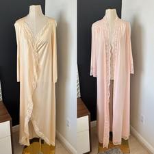 Vintage OLGA Vassarette Nylon Peignoir Robe Lingerie Lace Yellow Pink Size 34/S