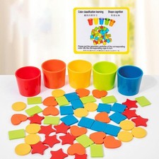Color Shape Sorter Fine Motor Game Montessori Toy Wooden Sorting Cup