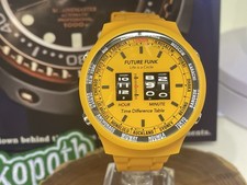FUTURE FUNK Wrist Watch Black FF105-BK Rotating Drum System Yellow Brand New