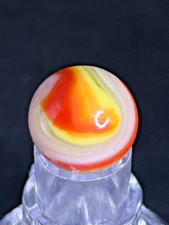 Vintage Akro Agate Popeye Marble, Red-Orange/Yellow/White, .65", Wet Mint, AP10