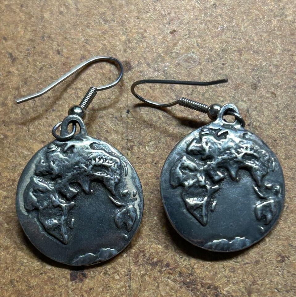 Vintage DANFORTH PEWTER 1991 World Globe DANGLE Designer EARRINGS | eBay