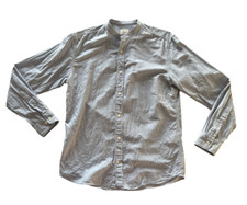 Jack & Jones Men's Size M Mandarin Collar Long Sleeve Shirt Cotton Linen Blue