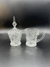 LAUSITZER PINWHEEL HOBSTAR Crystal Cream Sugar Set Germany