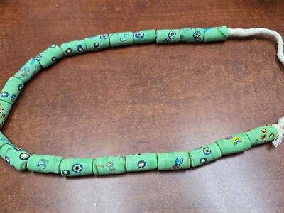 20 PCS HANDMADE GREEN AFRICA OLD GLASS TUBE BEADING BEADS 1 1/4''