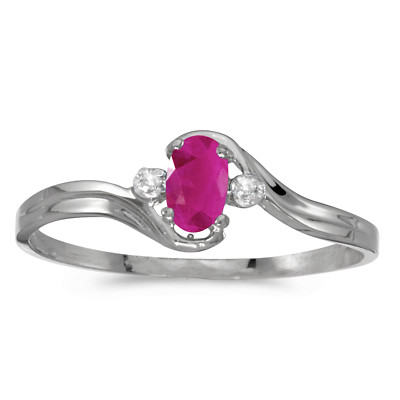 Ring 10 Karat Weißgold ovaler Rubin und Diamant