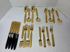 Yamazaki 18/8 Flatware Gold Tone Stainless Krystallos Pearl Inlay Japan Steel