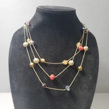 Beaded Layered Chain Necklace Station Statement Mid Century Modernist Boho 22"