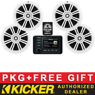 KICKER KMC4 DIGITAL MEDIA RECEIVER MARINE AUDIO PACKAGE+6.5 SPEAKERS 2 PAIRS