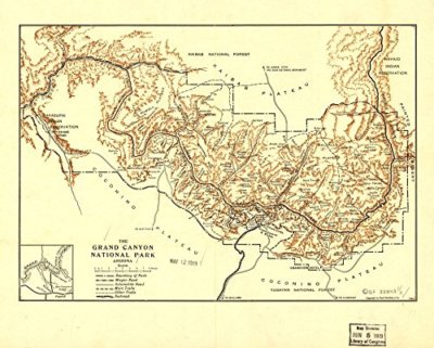20'' x 24'' 1919 Map Of Grand Canyon National Park Arizona