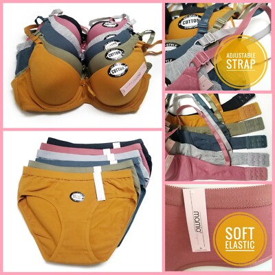 6 Pack Cotton Underwire A B C Cup Bra or Full Coverage Soft Cotton Panty Brief 
