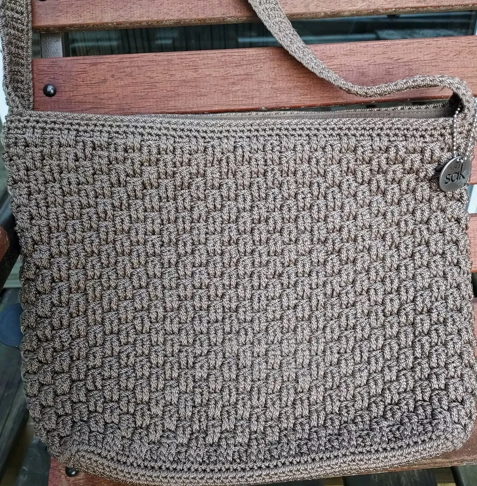 THE SAK Crochet Tejido Cremallera Bolso de Hombro Cartera Mensajero Beige Bandolera, Lucc Foto 3 de 4