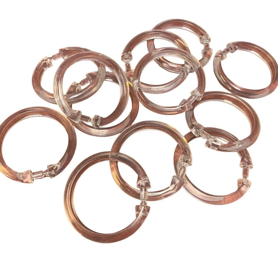 Tan Brown Green Circles Polka Dot Fabric Shower Curtain w Clear Plastic Rings - Image 3 of 3