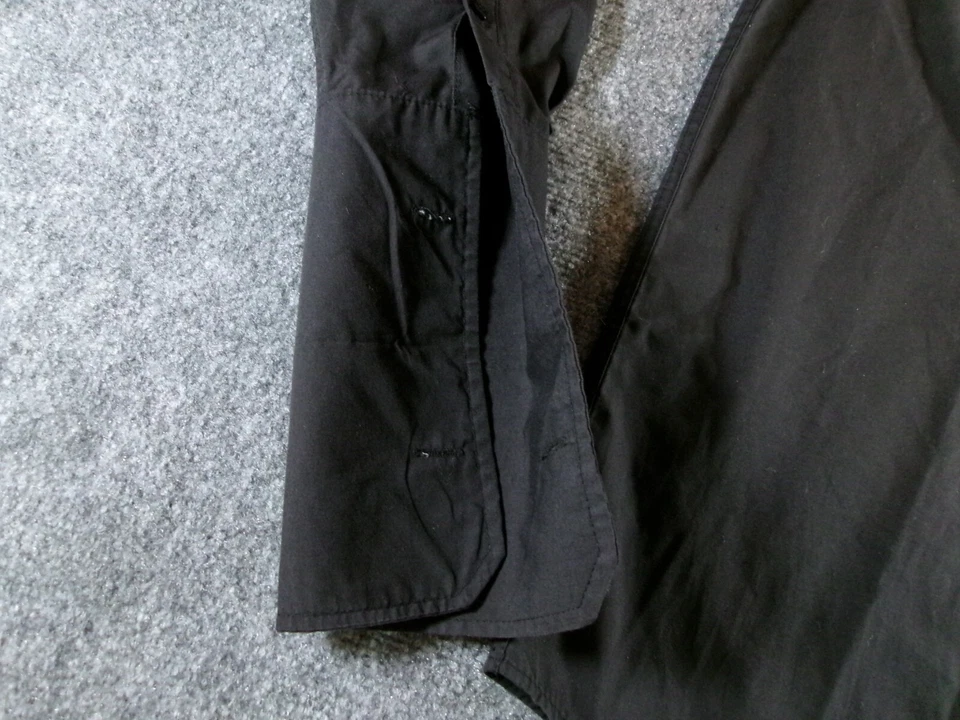 Camisa Manzini Para Hombre Mediana Negra Bordada Manga Larga Algodón Claro Con Botones Foto 4 de 4