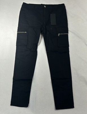 NVLTY Destroyed Zipper Straight Leg Cargo Paint Mens Sand Blue Size 34