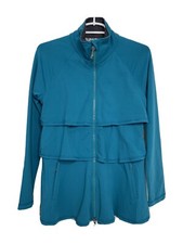 Athleta Full Zip Jacket With Ruffles Teal Women  s Small S Pockets Logo